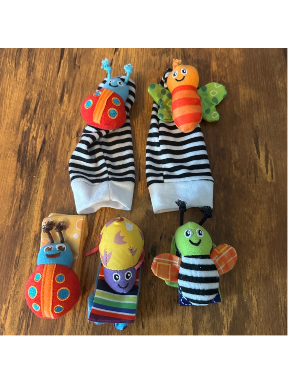 Baby Wrist & Foot Rattle Set Bug Sensory Toys Ladybug Bee Butterfly 5 Pc